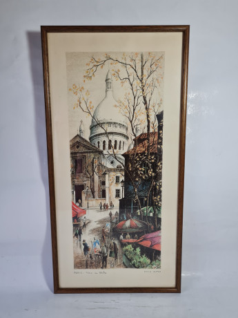 Картина винтажная Kunsthaus Schaller KG / Otriz Alfau "Площадь Тертр в Париже", под стеклом, 55 x 28 см, Германия, 1960-1970гг.