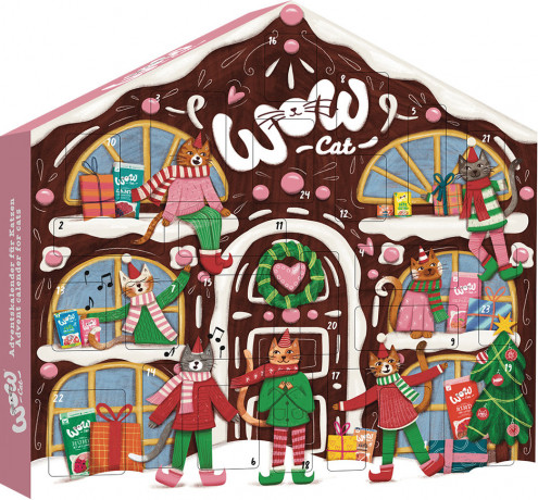 WOW Katzensnack Adventskalender 2026 228 g, WOW адвент-календарь лакомств для кошек 2026 с хрустящими и кремовыми снеками, 24 порции, 228 г