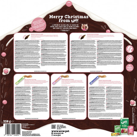 WOW Katzensnack Adventskalender 2026 228 g, WOW адвент-календарь лакомств для кошек 2026 с хрустящими и кремовыми снеками, 24 порции, 228 г