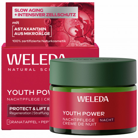 WELEDA Youth Power Nachtpflege Granatapfel, 40 ml, Ночной крем против морщин Youth Power с гранатом, пептидами и астаксантином, 40 мл
