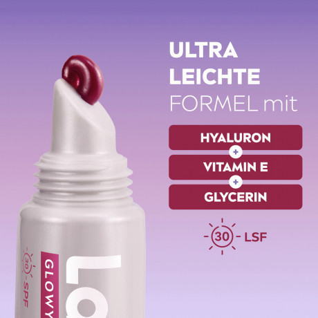 Labello Glowy Lips Berry LSF 30, Ягодный бальзам для губ с гиалуроновой кислотой и глицерином для увлажнения и глянцевого блеска, SPF 30, 10 мл