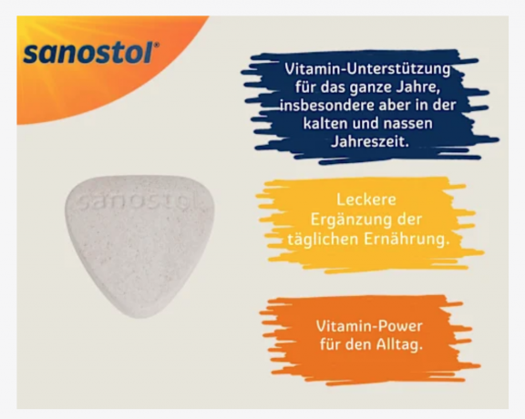 Sanostol Lutschtabletten ohne zucker 75stk x 2packs, Пастилки с витаминами и кальцием для ежедневного приема, без сахара, для детей от 4-х лет, 75 шт x 2 упаковки