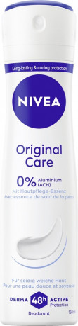 NIVEA Original Care Deodorant Spray, 150 ml, Нивеа Дезодорант спрей, 0% алюминия, 0% спирта, пудровый аромат, 48ч защита, 150 мл