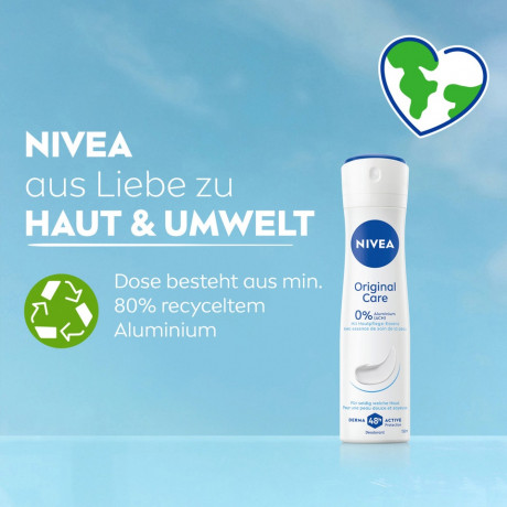 NIVEA Original Care Deodorant Spray, 150 ml, Нивеа Дезодорант спрей, 0% алюминия, 0% спирта, пудровый аромат, 48ч защита, 150 мл