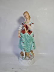 Статуэтка фарфоровая винтажная "Девушка с розой", 31 x 11 см, Германия, 1960-70гг.