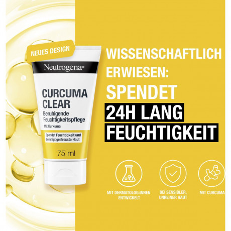 Neutrogena Curcuma Clear Beruhigende Feuchtigkeitspflege, 75 ml, Neutrogena Curcuma Clear Успокаивающий увлажняющий крем для чувствительной кожи с несовершенствами, 75 мл