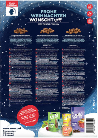 WOW Hundesnack Adventskalender 2026 102 g, WOW адвент-календарь лакомств для собак 2026 Christmas Cubes с мясом и овощами, 24 порции, 102 г