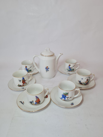 Кофейный сервиз винтажный Im Stil Arzberg Bavaria на 6 персон: кофейник, кофейные пары, фарфор, Германия, 1960-70гг.