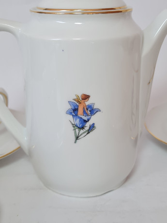 Кофейный сервиз винтажный Im Stil Arzberg Bavaria на 6 персон: кофейник, кофейные пары, фарфор, Германия, 1960-70гг.