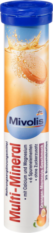 Mivolis Multi-Mineral Brausetabletten 20 St. Мультиминеральные Шипучие таблетки Кальций + Магний, вкус апельсина и маракуйи, 20 шт