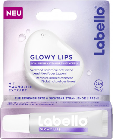 Labello Glowy Lips, Бесцветный бальзам для губ с гиалуроновой кислотой и глицерином для увлажнения и глянцевого блеска, 10 мл