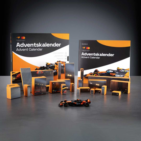 Franzis McLaren Formula 1 Team Adventskalender 2026 mit MCL39 Modell 1:43 und Sound, Адвент-календарь FRANZIS McLaren Formula 1 Team 2026, модель MCL39 1:43, база со звуком и книга
