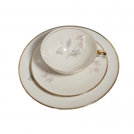 Чайное трио винтажное Seltmann Weiden Bavaria с ботаническим декором в пастельных тонах, фарфор, Германия, 1970-80гг.