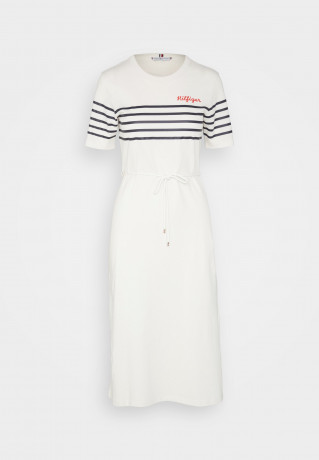 Tommy Hilfiger STRIPE MIDI  Jersey dress white/desert sky ПОЛОСКА МИДИ Платье из джерси белое/пустынное небо