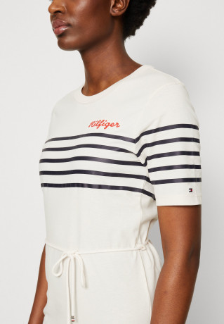 Tommy Hilfiger STRIPE MIDI  Jersey dress white/desert sky ПОЛОСКА МИДИ Платье из джерси белое/пустынное небо