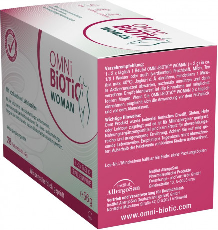 OMNi-BiOTiC WOMAN 28st, Комплекс бактерий Омни Биотик: 4 штамма бактерий для микрофлоры влагалища, Германия, 28 саше
