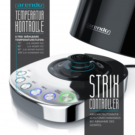 Arendo Arendo Wasserkocher, 1,7 l, 3000 W, Edelstahl, Schnellkoch Funktion, Temperatureinstellung 70° C 100° C Чайник Arendo, 1,7 л, 3000 Вт, нержавеющая сталь, функция быстрого закипания, регулировка температуры 70°С 100°С