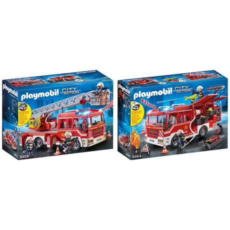 PLAYMOBIL PLAYMOBIL 2er Set: 9463 Feuerwehr-Leiterfahrzeug + 9464 Feuerwehr-Rustfahrzeug Набор PLAYMOBIL из 2 предметов: пожарная машина с лестницей 9463 + пожарная машина 9464.