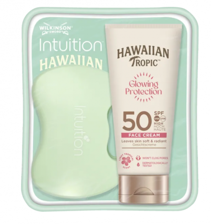 Hawaiian Tropic Summer Essential Giftset Подарочный набор «Все необходимое для лета»: Бритва Intuition Complete Mini + Крем для лица Hawaiian Tropic Glowing Protection SPF 50 