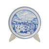 Тарелка декоративная винтажная Hutschenreuther, белый фарфор с рисунком в синих тонах "На зимнем катке, 20 x 2,5 см, Германия, 1960-70гг.