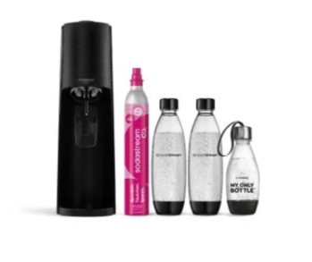 SodaStream Wassersprudler Terra Vorteilspack schwarz, inkl. 3 Kunststoffflaschen, CO2-Zylinder	 schwarz, набор с 3 бутылками, аппарат для газирования воды, Quick Connect CO до 60 л, черный, сифон для приготовления газированной воды дома, Германия