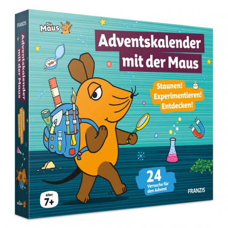 Franzis Die Maus Adventskalender 2026 mit 24 Experimenten und Bastelideen, Адвент-календарь FRANZIS Die Maus 2026 с 24 опытами, играми и поделками, от 7 лет