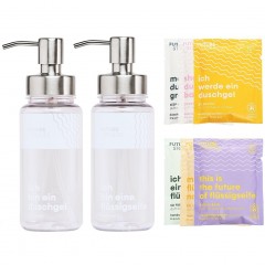 FUTURE STORIES Vorteilskit Duschgel &amp; Flussigseifen Pulver mit allen 6 Sorten inkl. 2 Pumpspender  Комплект Advantage с гелем для душа и жидким мыльным порошком всех 6 типов, включая 2 помповых дозатора.