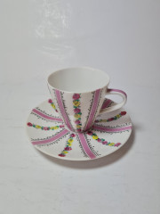 Steinbuck-Email Винтажная чайная пара &quot;Цветы в розовом на белом фоне&quot;, Австрия, 1970-80гг.