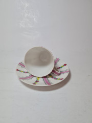 Steinbuck-Email Винтажная чайная пара &quot;Цветы в розовом на белом фоне&quot;, Австрия, 1970-80гг.