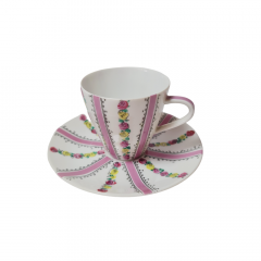 Steinbuck-Email Винтажная чайная пара &quot;Цветы в розовом на белом фоне&quot;, Австрия, 1970-80гг.