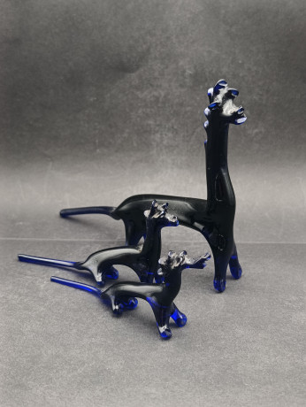 Статуэтки винтажные Murano Glas "Три диковинных зверя", синее стекло, Италия, 1960-70гг.