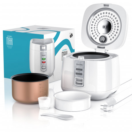 Arendo Arendo Reiskocher, 540 W, 1,4 L, Hitzeschutz, Dampfgareinsatz, Warmhaltefunktion, Dampfgarer weiss Рисоварка Arendo, 540 Вт, 1,4 л, термозащита, насадка-пароварка, функция поддержания тепла, пароварка