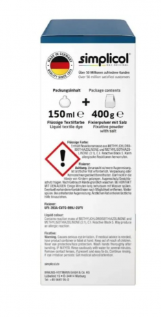Simplicol Textilfarbe intensiv Opal- Petrol, 1 St,  Краска для ткани сине-бирюзовая Opal Petrol интенсивная, жидкая, для стиральной машины 40 , 150 мл + фиксатор 400 г