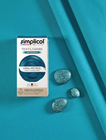 Simplicol Textilfarbe intensiv Opal- Petrol, 1 St,  Краска для ткани сине-бирюзовая Opal Petrol интенсивная, жидкая, для стиральной машины 40 , 150 мл + фиксатор 400 г