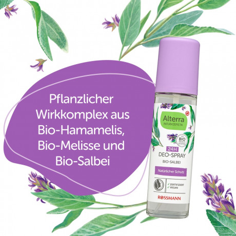 Alterra Deospray Bio-Salbei 75ml, Альтерра Дезодорант-спрей с био-шалфеем, натуральная косметика NATRUE, веганский, 75 мл