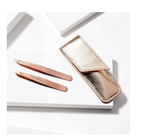 TWEEZERMAN Pinzetten Petite Set Набор пинцетов Petite Set для бровей и ресниц (США), нержавеющая сталь, ручная заточка, скошенный и острый кончики, розовое золото