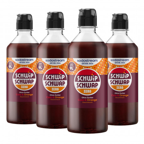 SodaStream Syrup Schwip Schwap Zero 440ml x 4st, Сироп для газированной воды, без сахара, концентрат напитка со вкусом колы и апельсина, 440мл х 4шт