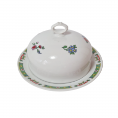 Масленка винтажная Porcelaine Fine DE Boheme, Epiag D.F., белый фарфор с разноцветным цветочным декором, 17,5 x 10 см, Чехословакия, 1960-70гг.