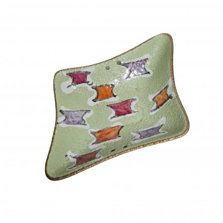 Тарелка винтажная декоративная W. Germany, зеленая с геометрич.декором, керамика, 26 x 21 x 5 см, Германия, 1960-70гг.