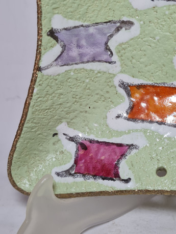 Тарелка винтажная декоративная W. Germany, зеленая с геометрич.декором, керамика, 26 x 21 x 5 см, Германия, 1960-70гг.