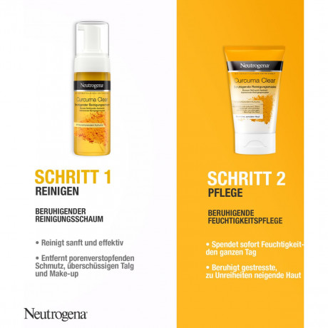 Neutrogena Curcuma Clear Pflegeset, 225 ml, Neutrogena Curcuma Clear Набор очищающей пенки и увлажняющего крема для чувствительной кожи с несовершенствами, общий объём 225 мл