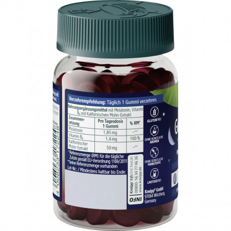 Kneipp Gute Nacht Melatonin Gummies, 30 Stueck, Kneipp жевательные пастилки «Спокойной ночи» с мелатонином, 30 шт.