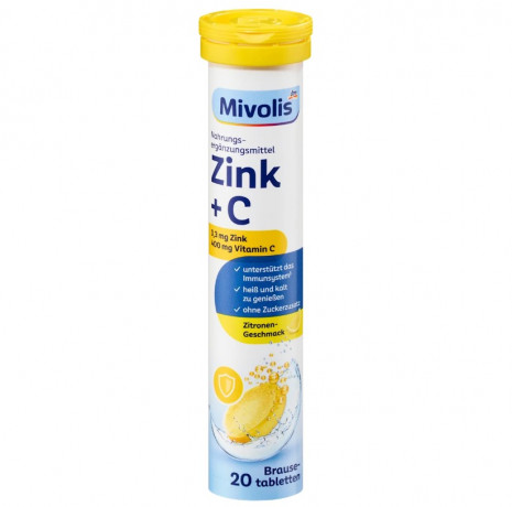 Mivolis Zink + C Brausetabletten Миволис Шипучие витамины с Цинком и Витамином С, 20 шт.