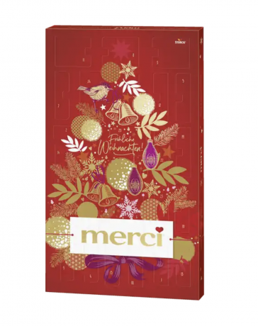 Merci 2025 Адвент-календарь, 27 сладких сюрпризов, 28см х 48см, 263 грамма