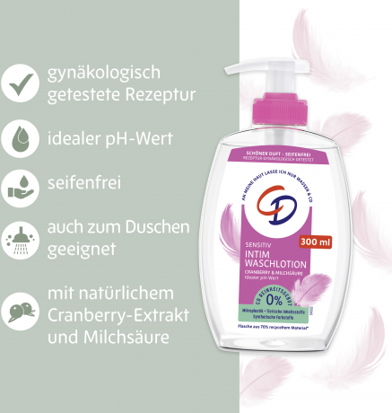 CD Wohlfuehl Intim Waschlotion Cranberry und Milchsaeure 300 ml, Мягкое средство для интимной гигиены с клюквой и молочной кислотой для поддержания естественного pH, 300 мл