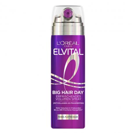L'Oreal Paris Elvital Big Hair Day Erfrischendes Volumen Spray, 200 ml, Освежающий аэрозольный спрей для прикорневого объёма тонких волос, с коллагеновыми пептидами, 200 мл