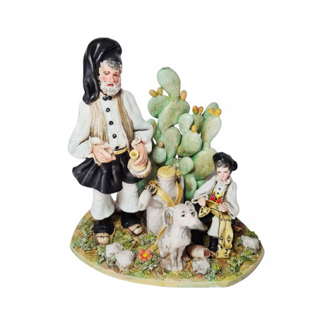 A.Manilda C4 Винтажная статуэтка "Мужчина и девушка с собакой у кактуса", 28,5см x 28,5см, Германия, 1960-70гг.