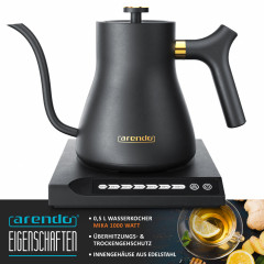 Arendo Arendo Wasserkocher, 0,5 l, 1000 W, Temperatureinstellung 40° bis 100°, Warmhaltefunktion, 360° Basis  Чайник Arendo, 0,5 л, 1000 Вт, регулировка температуры от 40° до 100°, функция поддержания тепла, основание 360°
