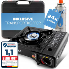 ZMC ZMC Gaskocher Gaskocher 1-flammig + Aufbewahrungskoffer + 24x Gaskartuschen 227g, (Butangas Campingkocher fur Innenraum/Outdoor, Campinggaskocher 2,2 kW mit Piezozundung), Kochfeld Herd Gaskocher mit Kartusche, Gaskochfeld fur Camping  Газовая плита Z