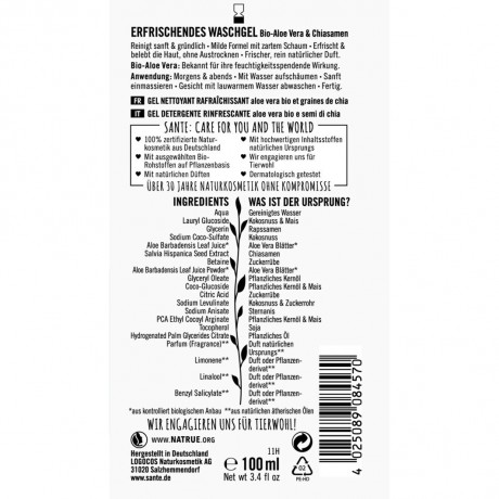 Sante S GESICHTSWASSER BIO-ALOE VERA & CHIASAMEN  S ТОНИК ДЛЯ ЛИЦА ОРГАНИЧЕСКИЙ АЛОЭ ВЕРА И CHIASEED